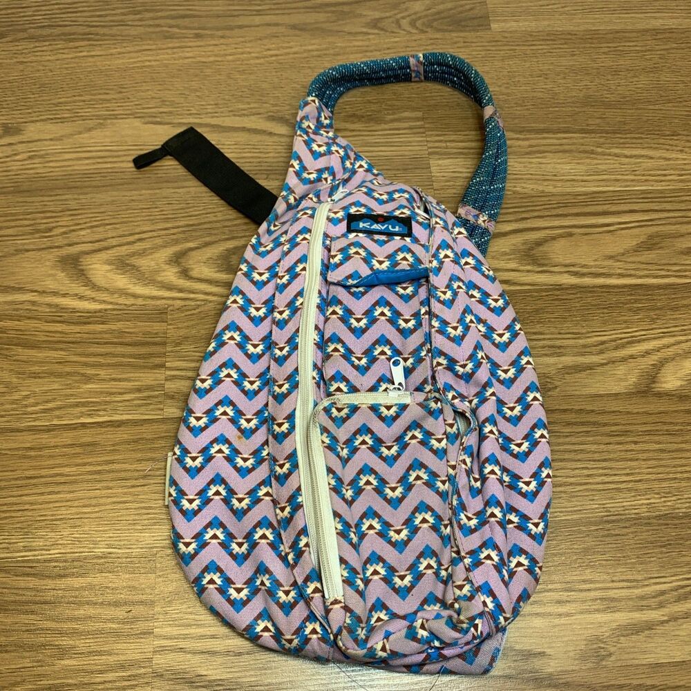 Kavu Rope Sling Bag Backpack Cotton Canvas Messenger Jewel Chevron‎ Geo